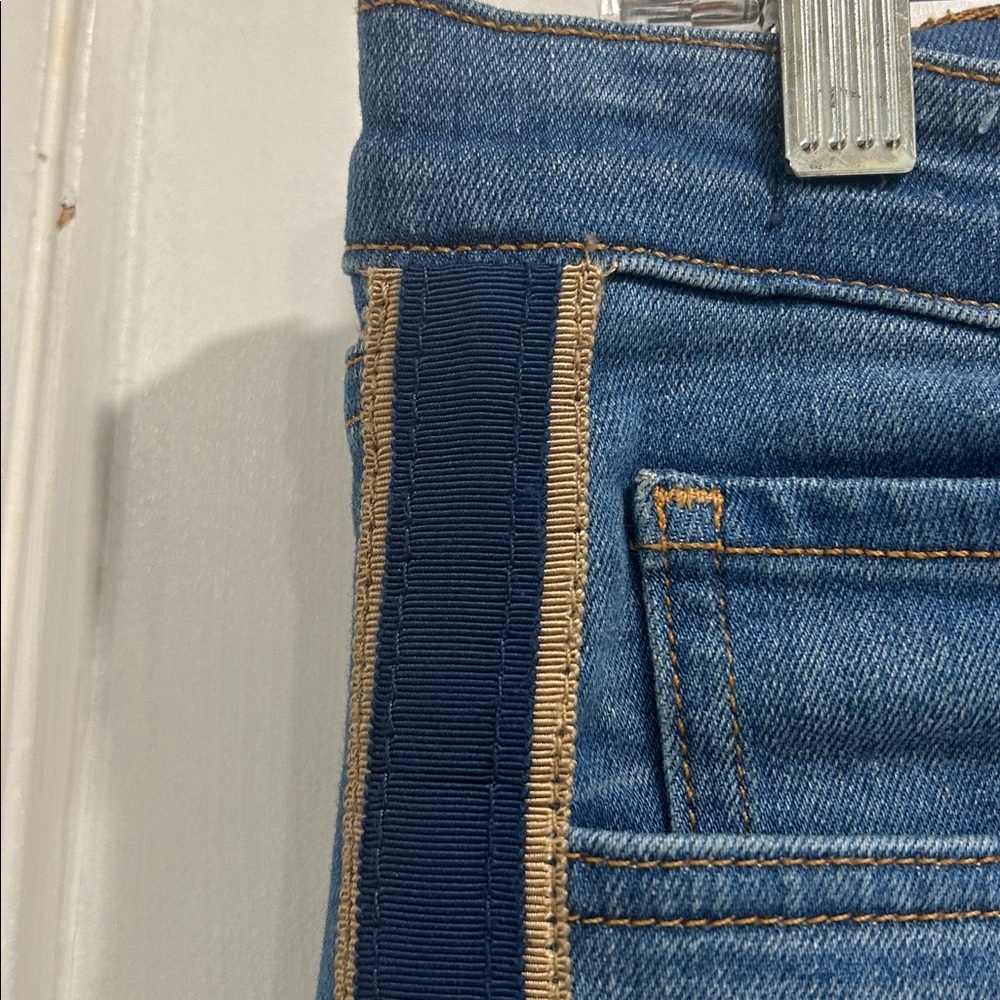 Veronica Beard Carolyn 10" Baby Boot Tuxedo Stripe Raw Hem Button Fly Jeans - 27 - Picture 4 of 10